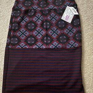 LuLaRoe Geometric Black and Blue Pencil Skirt